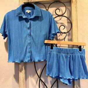 Colsie | Blue Ribbed Top and Shorts Pajama Set | XS
